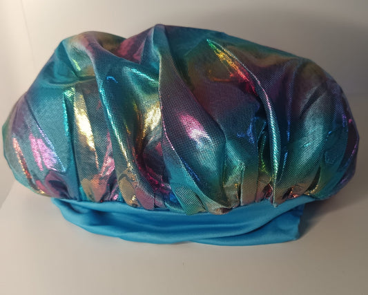 Bonnet en satin "bleu et multicolore"