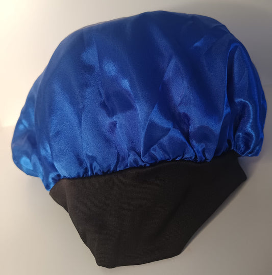 Bonnet en satin "bleu nuit et noir"