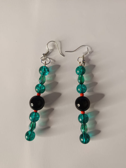 Boucles d'oreilles vert noir et rouge